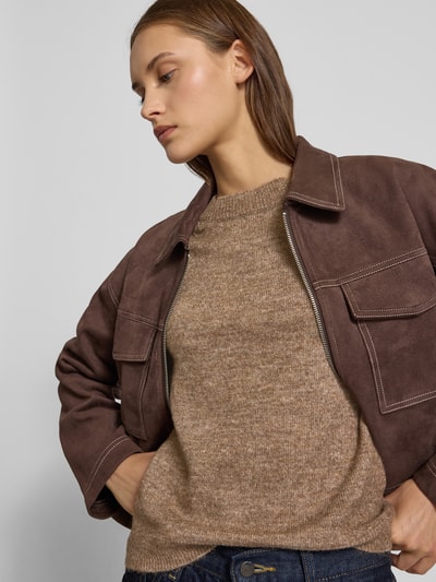 Pieces Regular fit coltrui met raglanmouwen, model 'JULIANA' Middenbruin - 3