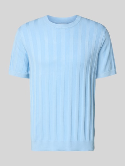 Produktfoto, Strickshirt aus Viskose-Mix mit Rundhalsausschnitt von Lindbergh in hellblau, regular fit, ripp-optik, korte mouw