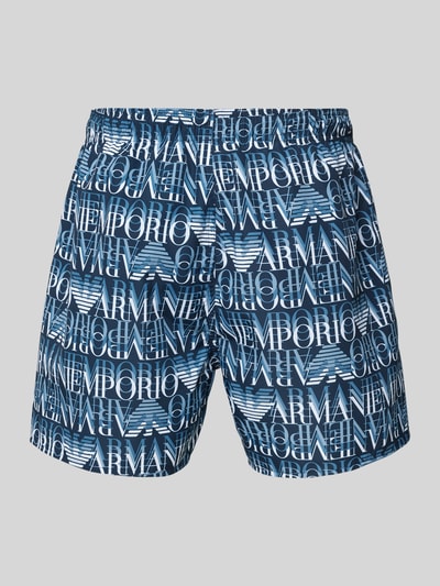 Emporio Armani Regular Fit Badeshorts mit Label-Print Blau 3