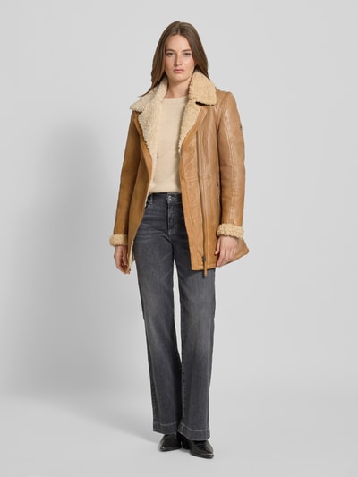 Cabrini Leren jack met teddybont en tweewegsritssluiting Beige - 1