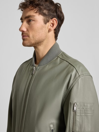BOSS Orange Regular Fit Lederjacke im College-Stil Modell 'JAKRI' Oliv 3