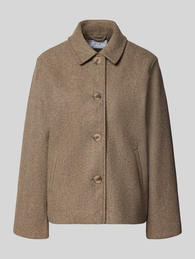 Produktfoto, Relaxed Fit Jacke mit Umlegekragen Modell 'Claudia' von VILA in Beige, glatte Textur, durchgehende Knopfleiste, Damenmode