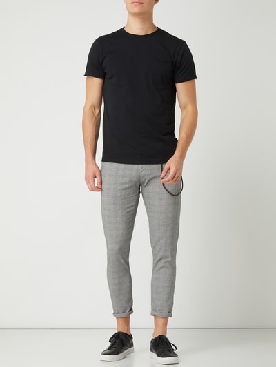 !Solid Korte slim fit chino met glencheck, model 'Travis' Blauw - 1