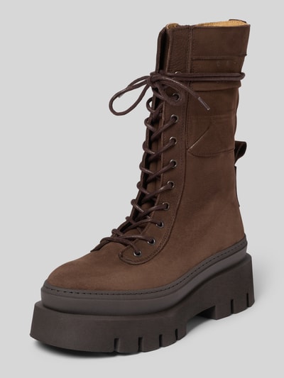 Produktfoto, Stiefel aus echtem Leder mit Schnürverschluss von Copenhagen, braun, profilierte Sohle, 5 cm Absatz, abgerundete Passform