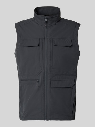 Productfoto, zwarte heren bodywarmer model 'Bergheim' van Icepeak met opstaande kraag, opgestikte zakken, ritssluiting, regular fit