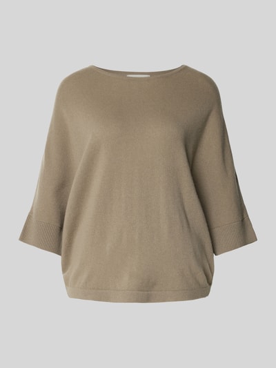 Produktfoto, Sweatshirt mit Kaschmir-Anteil von Juvia in Beige, Strick-Optik, U-Boot-Ausschnitt, 3/4-Ärmel, Relaxed Fit, glatte Textur