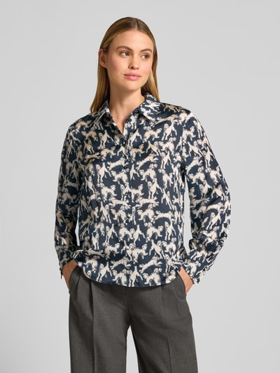 Jake*s Collection Relaxed Fit Hemdbluse mit Allover-Animal-Print Dunkelblau 4