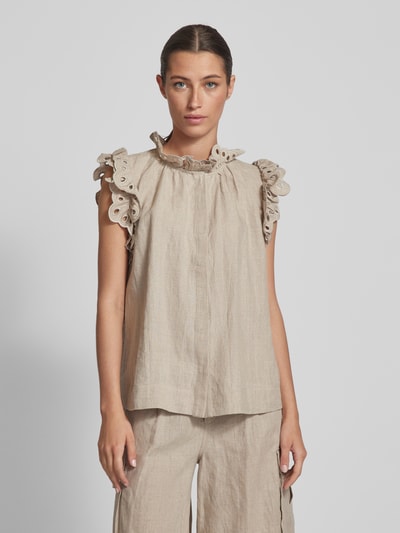 Copenhagen Muse Linnen blouse in mouwloos design, model 'NATULI' Zand - 4