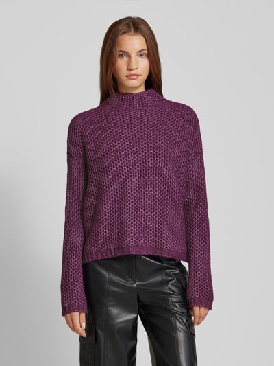 HUGO Gebreide pullover met opstaande kraag, model 'Safineynny' Aubergine - 4