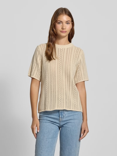 Pieces Regular fit gebreid T-shirt van puur katoen Beige - 4