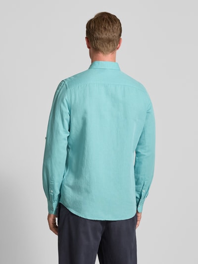 Lerros Regular fit linnen overhemd met button-downkraag Turquoise - 5