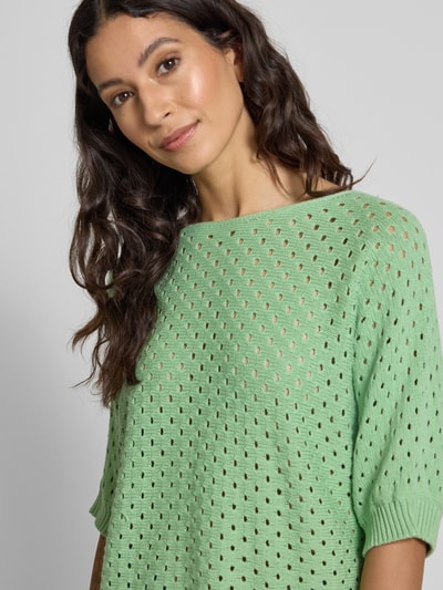 ZABAIONE Gebreide pullover met ajourpatroon, model 'Ho44liday' Rietgroen - 3