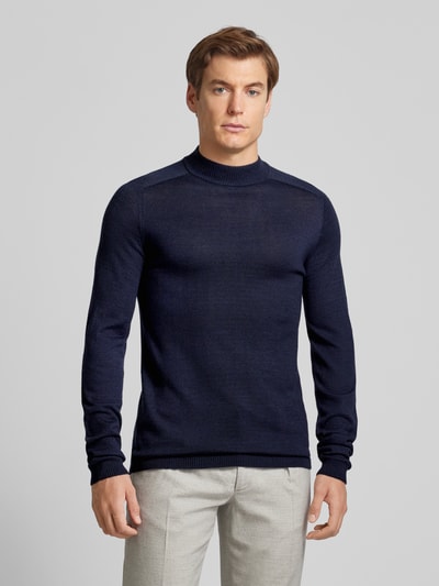 CG - Club of Gents Gebreide pullover met structuurmotief, model 'Bertie' Marineblauw - 4