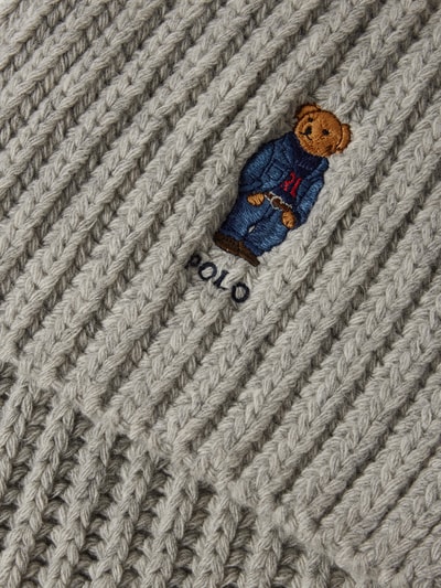 Polo Ralph Lauren Wollen sjaal met label- en motiefstitching, model 'BEAR' Lichtgrijs gemêleerd - 2