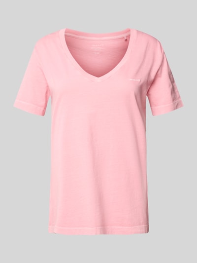 Gant T-shirt met geribde V-hals Felroze - 2