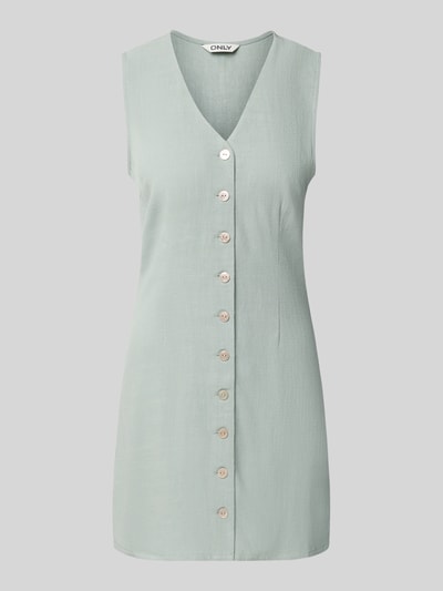 Produktfoto, Tailliertes Freizeitkleid aus Viskose-Leinen-Mix Modell 'SIESTA' von Only, hellgrün, Mini-Länge, Knopfleiste, ärmellos, Flammgarn-Struktur