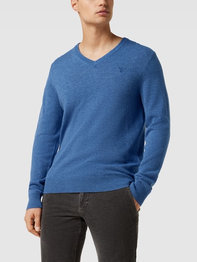 Gant Gebreide pullover met labelstitching Jeansblauw gemêleerd - 4