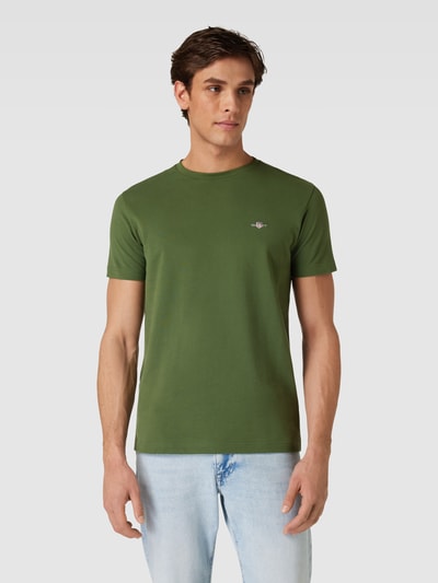 Gant T-shirt met labelstitching Olijfgroen - 4