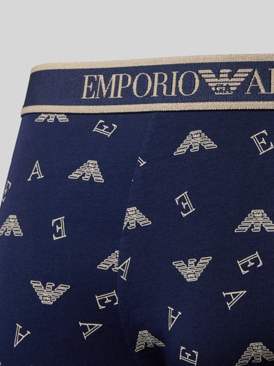 Produktfoto, Trunks im 3er-Pack mit elastischem Logo-Bund von Emporio Armani, dunkelblau, Baumwoll-Mix, eng anliegend, Logo-Muster