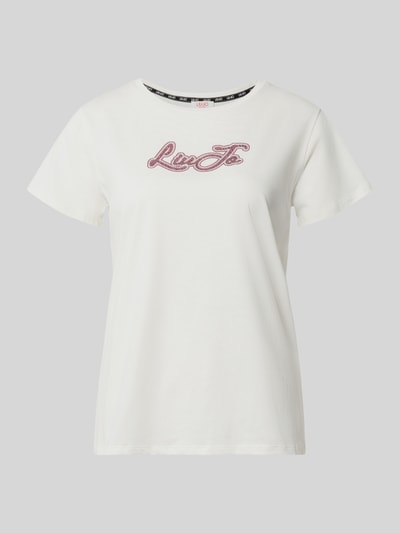 Produktfoto, T-Shirt mit Strasssteinbesatz von Liu Jo Sport aus reiner Baumwolle, weiß, gerader Schnitt, Rundhalsausschnitt, Label-Print