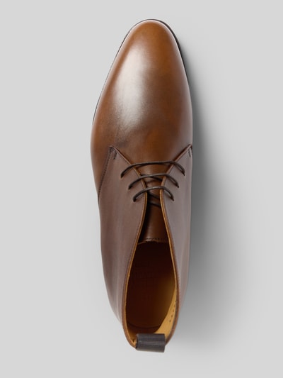Produktfoto, brauner Halbschuh mit Schnürverschluss Modell 'Marshall' von Henry Stevens, glatte Optik, schmale Passform, für Herren