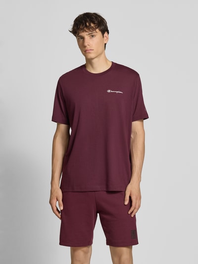 CHAMPION T-Shirt mit Logo-Stitchings und Rundhalsausschnitt Bordeaux 4