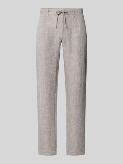 Produktfoto, Leinenhose mit Schnürung und Gesäßtaschen von MCNEAL aus reinem Leinen in Hellgrau, strukturierte Oberfläche, Regular Fit
