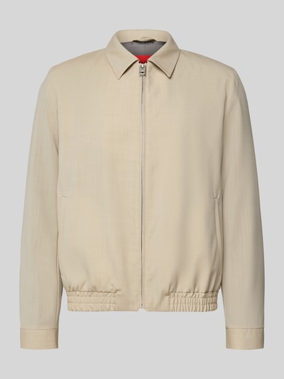 Produktfoto, Regular Fit Blouson aus Schurwoll-Mix Modell 'HELLYS251X' von HUGO in Optik: Unifarben, Umlegekragen, Reißverschluss, elastischer Ärmel- und Rumpfabschluss, seitliche Eingrifftaschen und Innentasche, strukturierte Textur.