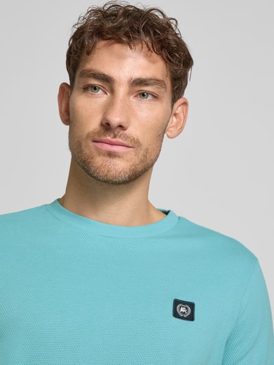 Lerros T-shirt met structuurmotief en ronde hals Turquoise - 3