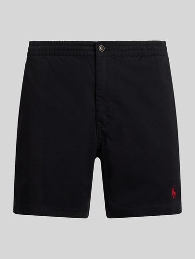 Produktfoto, Regular Fit Shorts aus Baumwoll-Mix von Polo Ralph Lauren, einfarbig dunkel, Logo-Stitching, elastischer Bund, Baumwollstruktur