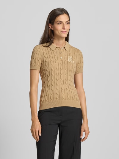 Lauren Ralph Lauren Gebreid shirt met kabelpatroon en polokraag, model 'NATRISSA' Camel - 4