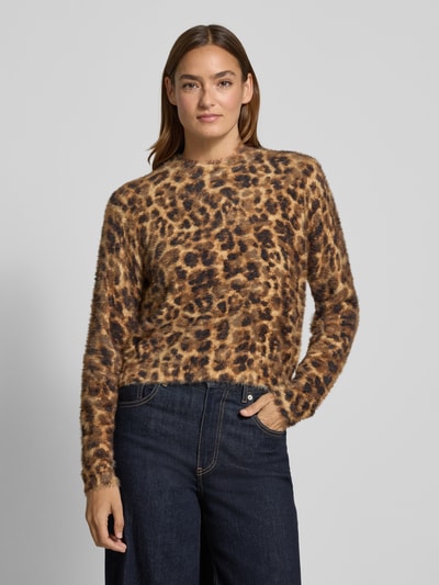 Oui Sweter z dzianiny z prążkowanymi wykończeniami Camel 4