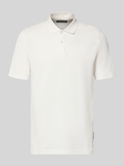 Produktfoto, Regular Fit Poloshirt aus reiner Baumwolle von Marc O'Polo in Weiß mit dezentem Gitterkaro, Polokragen, 2-Knopf-Verschluss, Jacquard-Textur
