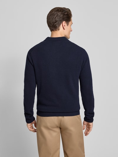 Casual Friday Sweter z dzianiny z mieszanki wełny z kołnierzykiem polo model ‘Karl’ Ciemnoniebieski 5