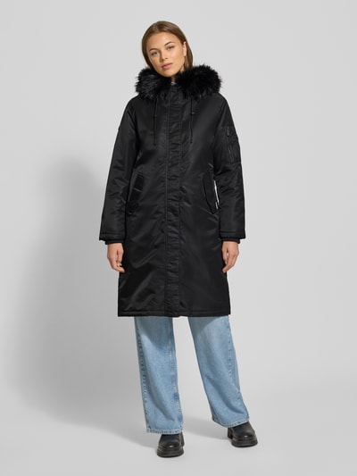 khujo Regular fit lange jas met imitatiebont, model 'Jilla' Zwart - 4