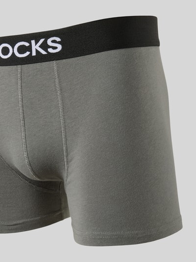 Produktfoto, Trunks mit Logo und elastischem Bund im 2er-Pack von Snocks, grau, Baumwoll-Elasthan-Mix, Körpernahe Passform, Logo