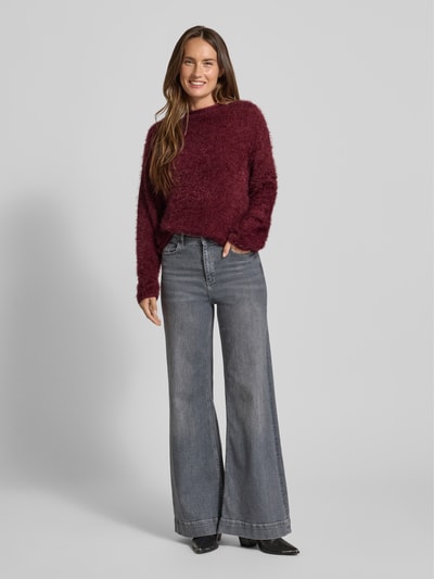 FREE/QUENT Gebreide pullover met ronde hals, model 'Cat' Bordeaux - 1