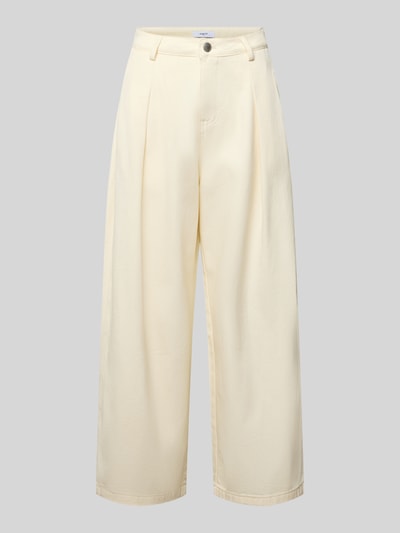 Produktfoto, Jeans mit Bundfalten Modell 'RIM' von SUNCOO PARIS, weite Form, reine Baumwolle, cremefarben, sichtbare Struktur, Wide Leg, klare Nähte, Damen Jeans, Bundweite 35 cm, Innenbeinlänge 66 cm