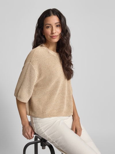 OPUS Oversized Strickpullover mit Rundhalsausschnitt Modell 'Paudie' Hellbraun 3