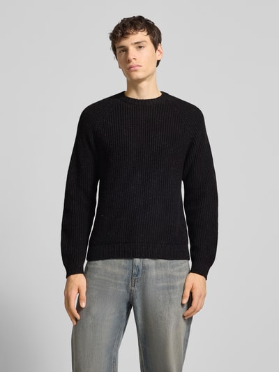 Only & Sons Regular fit gebreide pullover van katoenmix met wol, model 'LITUS' Zwart - 4