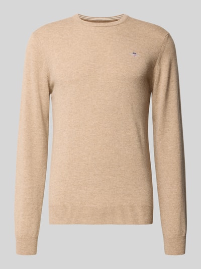Gant Strickpullover aus reiner Lammwolle mit gerippten Abschlüssen Sand Melange 2