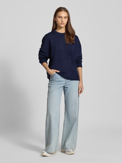 Review Oversized gebreide pullover met ribboorden Marineblauw - 1