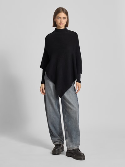 Pieces Loose fit gebreide poncho met ronde hals en kraag, model 'FORTUNA' Zwart - 1