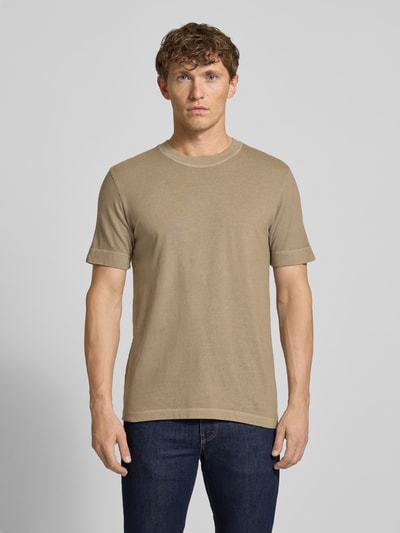 Drykorn T-Shirt mit geripptem Rundhalsausschnitt Modell 'RAPHAEL' Sand 4