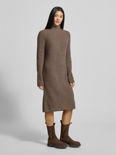 Smith and Soul Sukienka z dzianiny o długości do kolan ze stójką model ‘Mouline’ Ciemnobrązowy 1