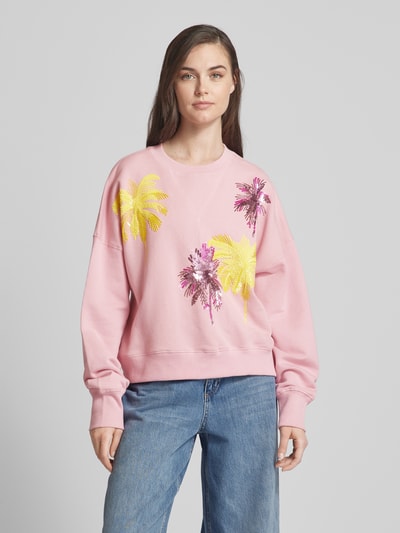 Essentiel Sweatshirt met pailletten en siersteentjes Oudroze - 4