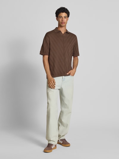 Pegador Gebreid poloshirt met labelstitching, model 'Canva' Donkerbruin - 1