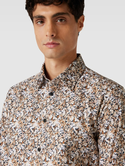 SELECTED HOMME Slim fit vrijetijdsoverhemd met all-over motief, model 'ETHAN' Middenbruin - 3