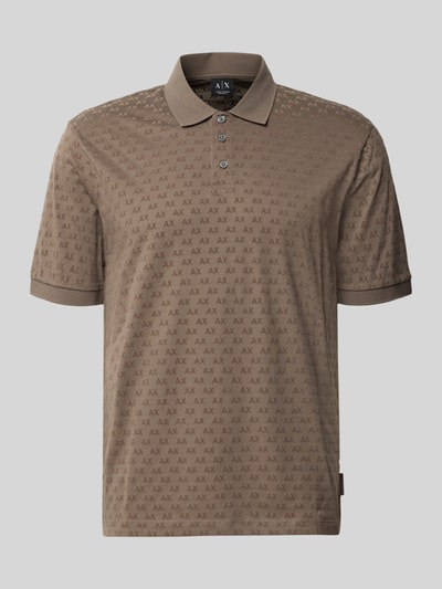 Produktfoto, Regular Fit Poloshirt aus reiner Baumwolle von Armani Exchange in Braun mit Allover-Logo-Print und Polokragen, Kurzarm, Herrenmode