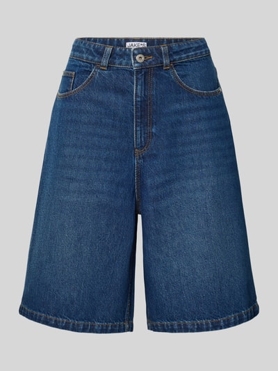 Productfoto, Bermudas aus Denim im Used-Look van Jake*s Casual in relaxed fit, donkerblauw met lichte slijtage, steekzakken, dames bermuda, denim, taillewijdte bij maat 36: 36 cm, binnenbeenlengte bij maat 36: 59 cm